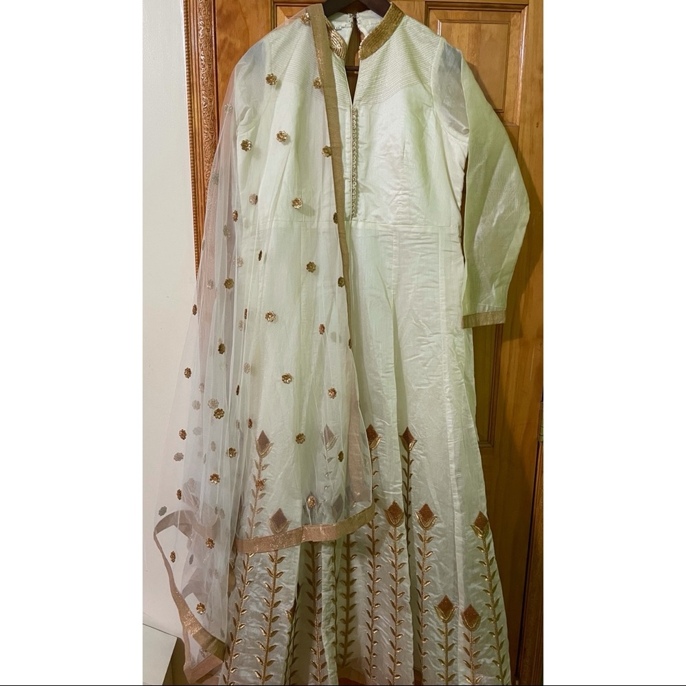 White and Gold Embroidered Gown